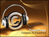 PowerPoint Template - d illustration of a pair of headphones on a chrome metallic copyright symbol on a reflective gold s