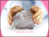 PowerPoint Template - Hands covering a glass model home over white background