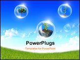 PowerPoint Template - Abstract bubbles against the blue sky and clouds. Symbol of environmental protection. Collage