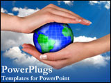 PowerPoint Template - Two hands hold the Earth protectively.
