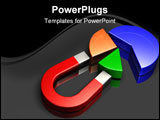 PowerPoint Template - d illustration of a large metallic red magnet pulling apart a three segment multi colored pie chart