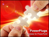 PowerPoint Template - Fingers holding two puzzle pieces over bright background
