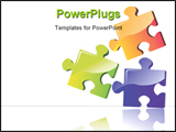 PowerPoint Template - Illustration of three colour puzzle boards with building