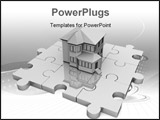 PowerPoint Template - Jigsaw Puzzles and House. House standing on puzzle. Real estate puzzle.