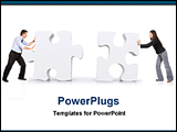 PowerPoint Template - a couple pushing two big puzzles