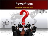 PowerPoint Template - On the 3d image a command of six businessmans work with laptops behind a round table