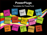 PowerPoint Template - cloud of words related to ethics color sticky notes on blackboard