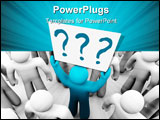 PowerPoint Template - A blue person stands out in a crowd holding a sign with question marks on it