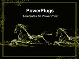 PowerPoint Template - Silhouettes of two running horses made of liquid gold on black.