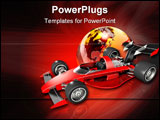 PowerPoint Template - d illustration of a red open wheel race car over top of a glossy transparent earth on a glowing bac