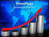 PowerPoint Template - 3d illustration of raising metal charts with red arrow