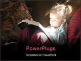 PowerPoint Template - Little girl reading Bible with sunlight reflecting off book back onto her face.