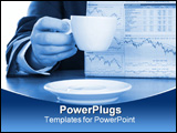 PowerPoint Template - Businessman reading newspaper and drinking coffee on blue tone