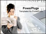 PowerPoint Template - Business woman reads the daily news with a cup of coffee.