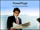 PowerPoint Template - A businessman reading a financial newspaper on the beach