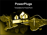 PowerPoint Template - d  of a two-story house sitting on top of a flat map of the world with metallic cables connected to