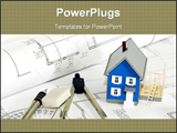 PowerPoint Template - Miniature house with various drafting items and plans.