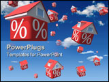 PowerPoint Template - Falling houses with percent symbol on sky background