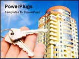 PowerPoint Template - real estate concept. keys in fingers with building