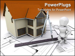 PowerPoint Template - Someone on plans next to a house under construction
