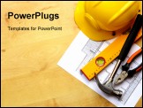 PowerPoint Template - real estate concept with hard hat blueprints tools and copyspace