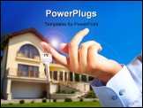PowerPoint Template - House owner/real estate agent giving away the keys - house out of focus