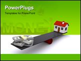 PowerPoint Template - 3d render showing a seesaw with a house on one side and a pile of money on the other