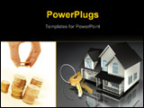 PowerPoint Template - 3d illustration of a house with a set of brass keys on a keyring sitting in front of it