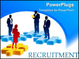 PowerPoint Template - People are standing on colored pieces of jigsaw puzzle.