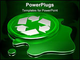 PowerPoint Template - 3d illustration of a leaking green recycle symbol on a gray reflective surface