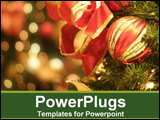 PowerPoint Template - shiny red ornament hanging off a tree