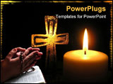 PowerPoint Template - Close-up of golden cross and candle in dark surroundings
