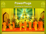 PowerPoint Template - Monks at Prayer in a Temple facing a Buddha