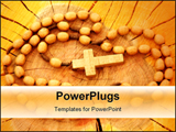 PowerPoint Template - Wooden rosary on wooden background. Religion related item.