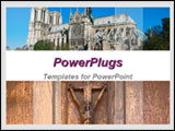 PowerPoint Template - Cathedral and jesus on cross. Ideal for presentations on religion, faith, church, catholics, etc.