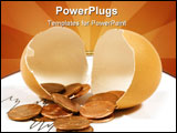 PowerPoint Template - Broken egg with pennies. Shallow depth of field with focus on coins in front.