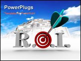 PowerPoint Template - The acronymn ROI meaning Return on Investment with an arrow hitting a bulls eye in the middle