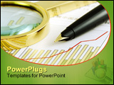 PowerPoint Template - A pen and a magnifying glass focusing on a chart.