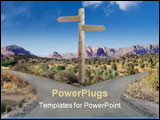 PowerPoint Template - rural road that forks to left and right with blank signpost in the center