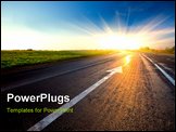 PowerPoint Template - black asphalt road with arrow to sunset