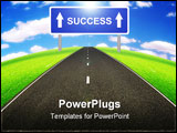 PowerPoint Template - a straight street leading to success illustrated by an huge road sign