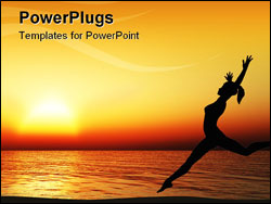 PowerPoint Template - he running woman on coast of ocean. A sunset