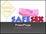 PowerPoint Template - Condom relaxing on the words SAFE SEX Isolated on a white background.