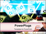 PowerPoint Template - runge style Speed Limit traffic signs in unique multiple-layered montage with car on curvy mountain