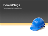 PowerPoint Template - plastic blue safety helmet over white background