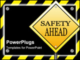 PowerPoint Template - A black sign with silver screws glowing over yellow striped hazard