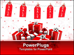 PowerPoint Template - Pre or post Christmas sale - tags on a silver glitter string line with fancy pegs with stars.