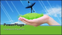 PowerPoint Template - satellite dish on green grass in women hand