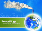 PowerPoint Template - earth with white factory smoke on blue background