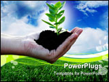 PowerPoint Template - Sustainable development-Beautiful green plant in woman`s palm